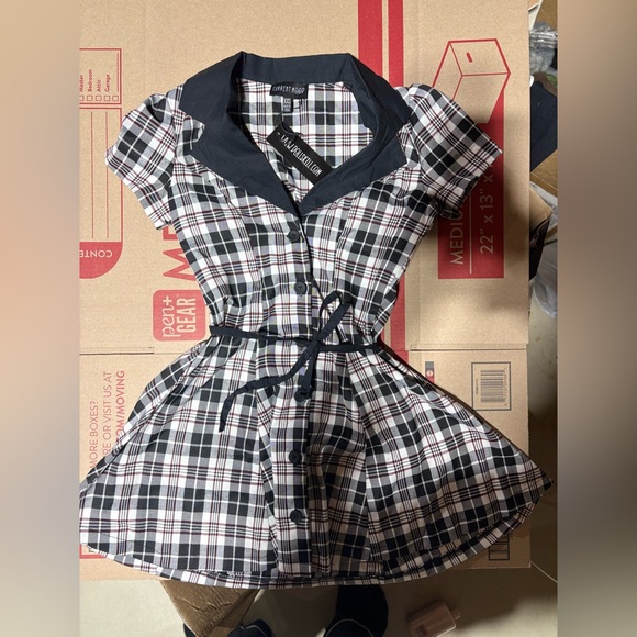 Dolls Kill Black and White Plaid Mini Dress - Picture 4 of 7